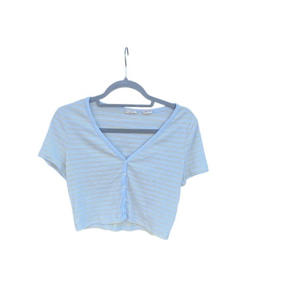 Levi's Tops - Levi's Crop Top, Striped, Ribbed, Short Sleeve, Blue Yellow Sz M
